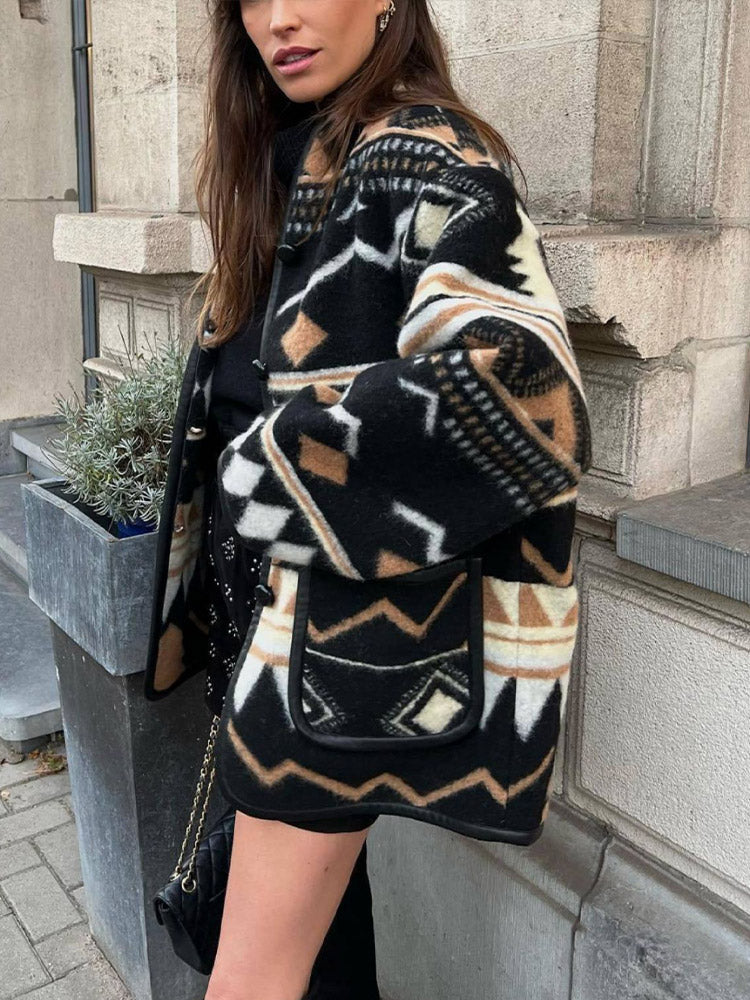 Ladies Autumn Coat with Print – Amaris