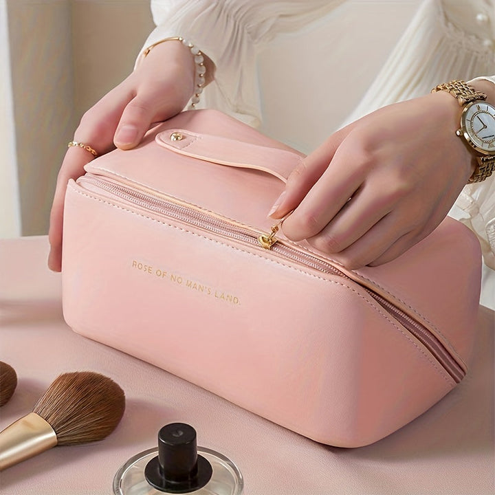MAKEUP ORGANIZER WITH ZIPPER – LUXURY TOILETRY BAG FOR TRAVEL-Brown-Nora Luxe
