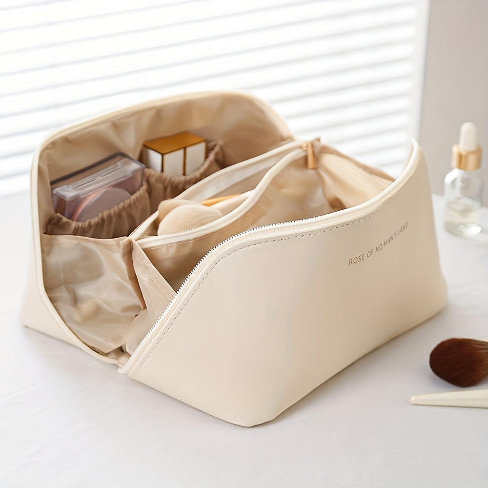 MAKEUP ORGANIZER WITH ZIPPER – LUXURY TOILETRY BAG FOR TRAVEL-White-Nora Luxe