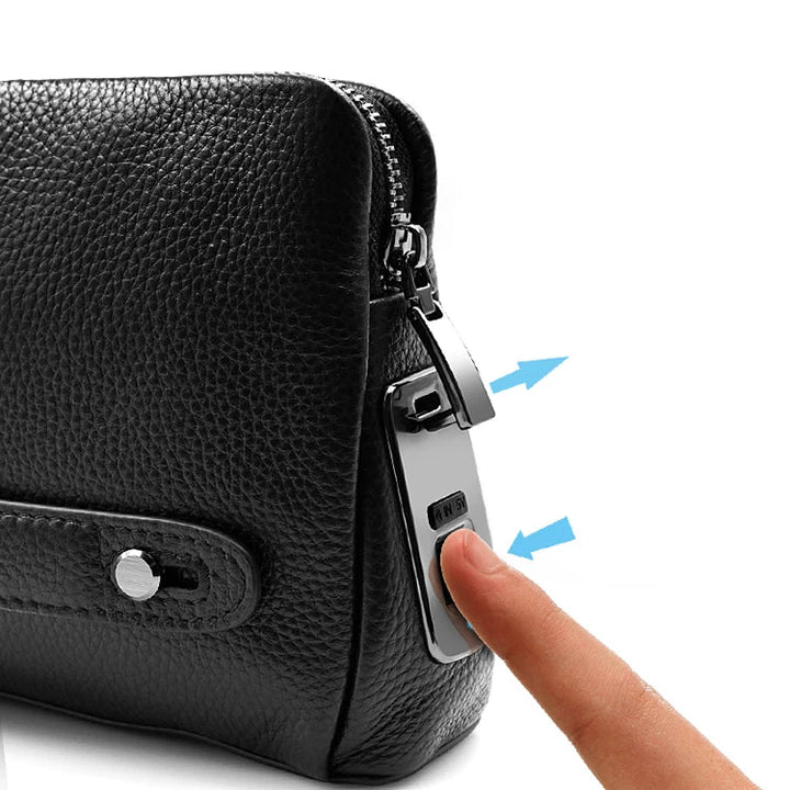 Men’s Leather Anti-Theft Clutch with Fingerprint Lock – Blackish-Blue