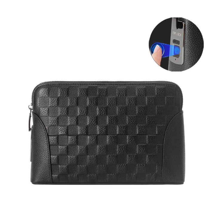 Men’s Leather Handbag with Fingerprint Lock – Anti-Theft Clutch & Wallet