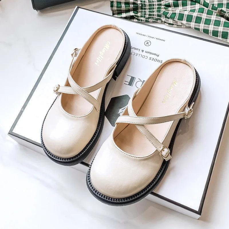 Mary Jane Pumps with Stylish Buckle - Clara-Ivory-2.5-Nora Luxe