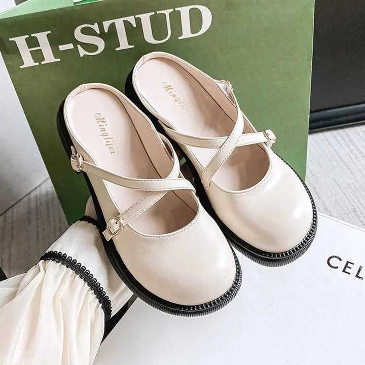 Mary Jane Pumps with Stylish Buckle - Clara-Ivory-2.5-Nora Luxe