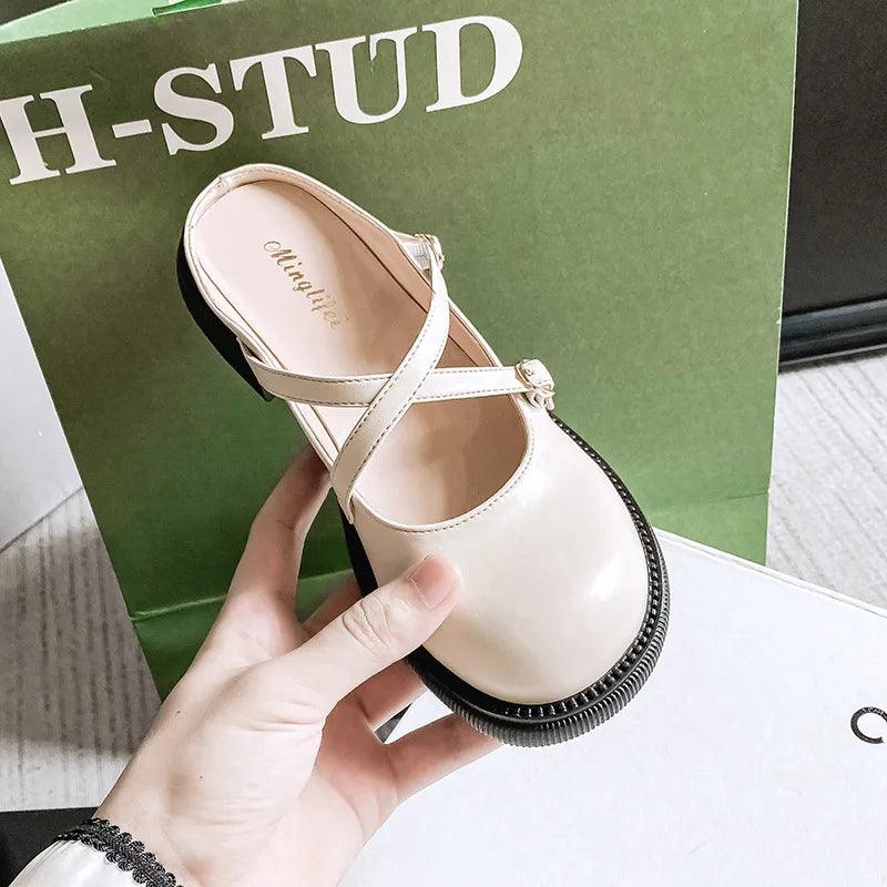 Mary Jane Pumps with Stylish Buckle - Clara-Ivory-2.5-Nora Luxe