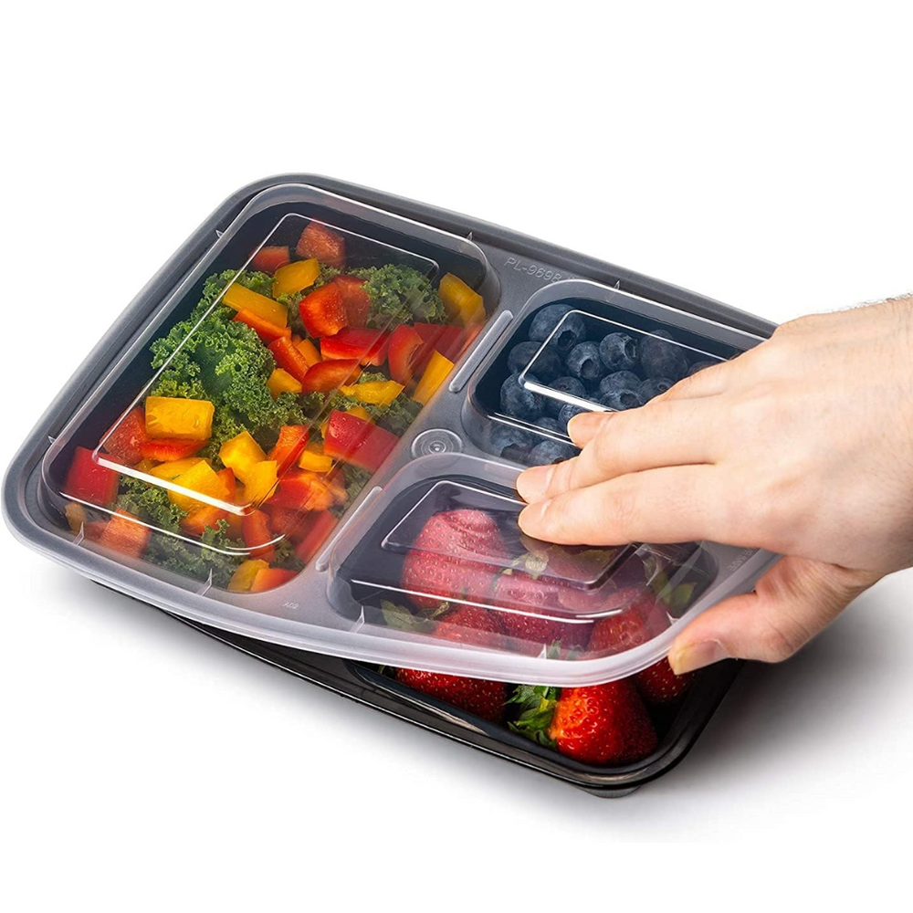 Meal Prep Containers – 3 Compartment Bento Dozen with Lid 900 ml [20 Pack]-Nora Luxe
