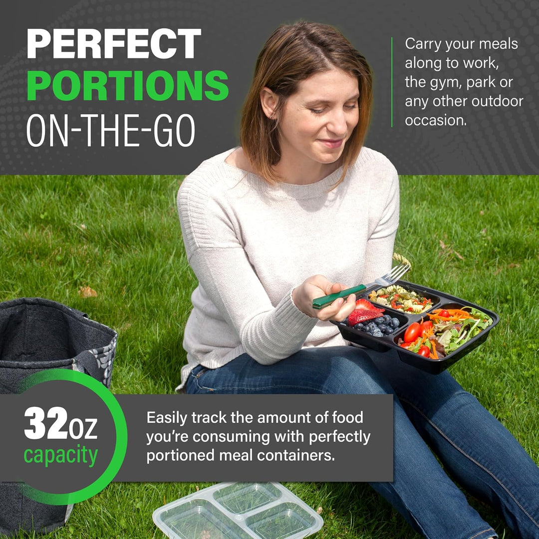 Meal Prep Containers – 3 Compartment Bento Dozen with Lid 900 ml [20 Pack]-Nora Luxe