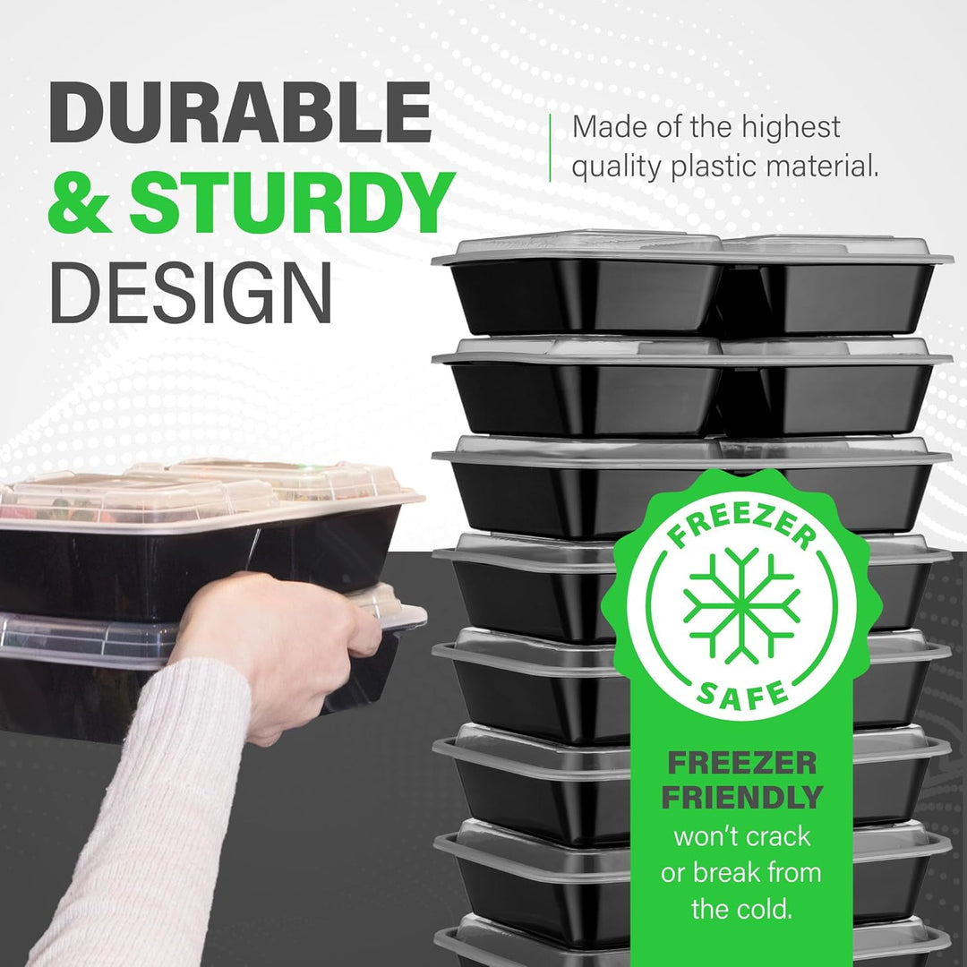 Meal Prep Containers – 3 Compartment Bento Dozen with Lid 900 ml [20 Pack]-Nora Luxe