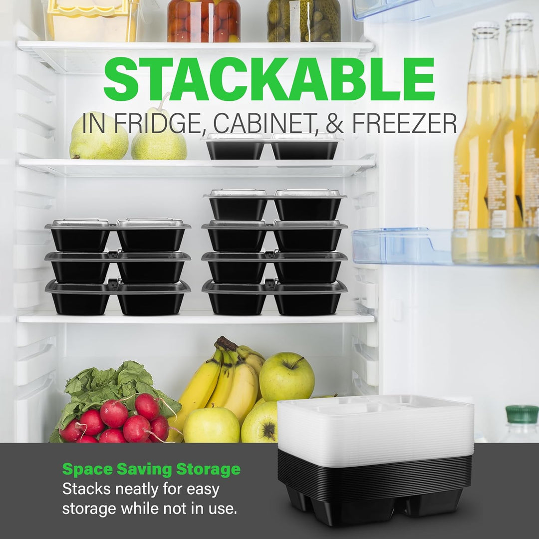 Meal Prep Containers – 3 Compartment Bento Dozen with Lid 900 ml [20 Pack]-Nora Luxe