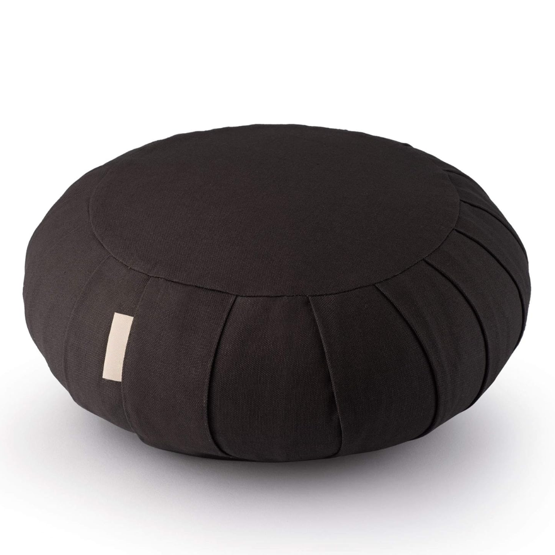 Meditation cushion made of organic cotton with buckwheat hulls-Black-Nora Luxe