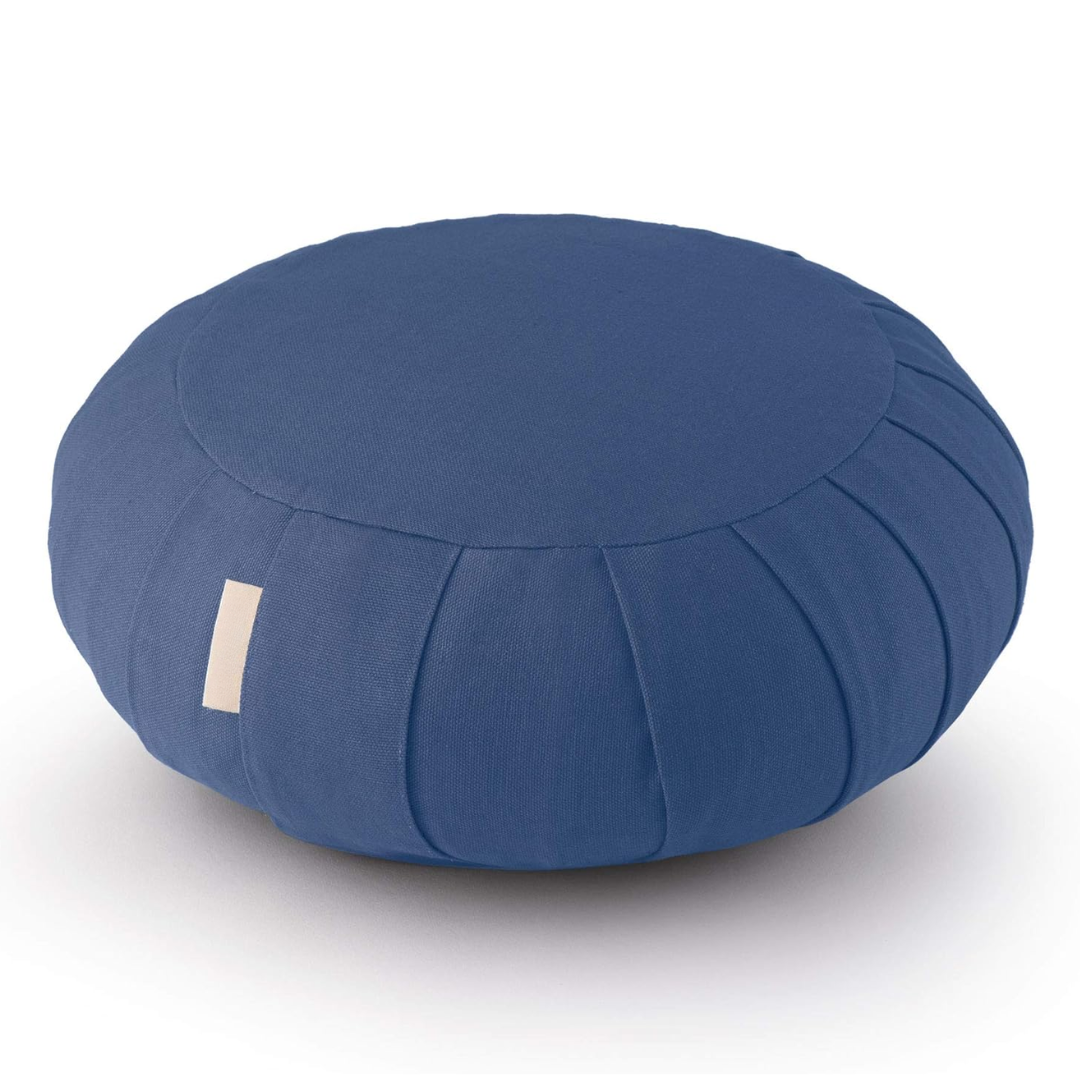 Meditation cushion made of organic cotton with buckwheat hulls-Blue-Nora Luxe