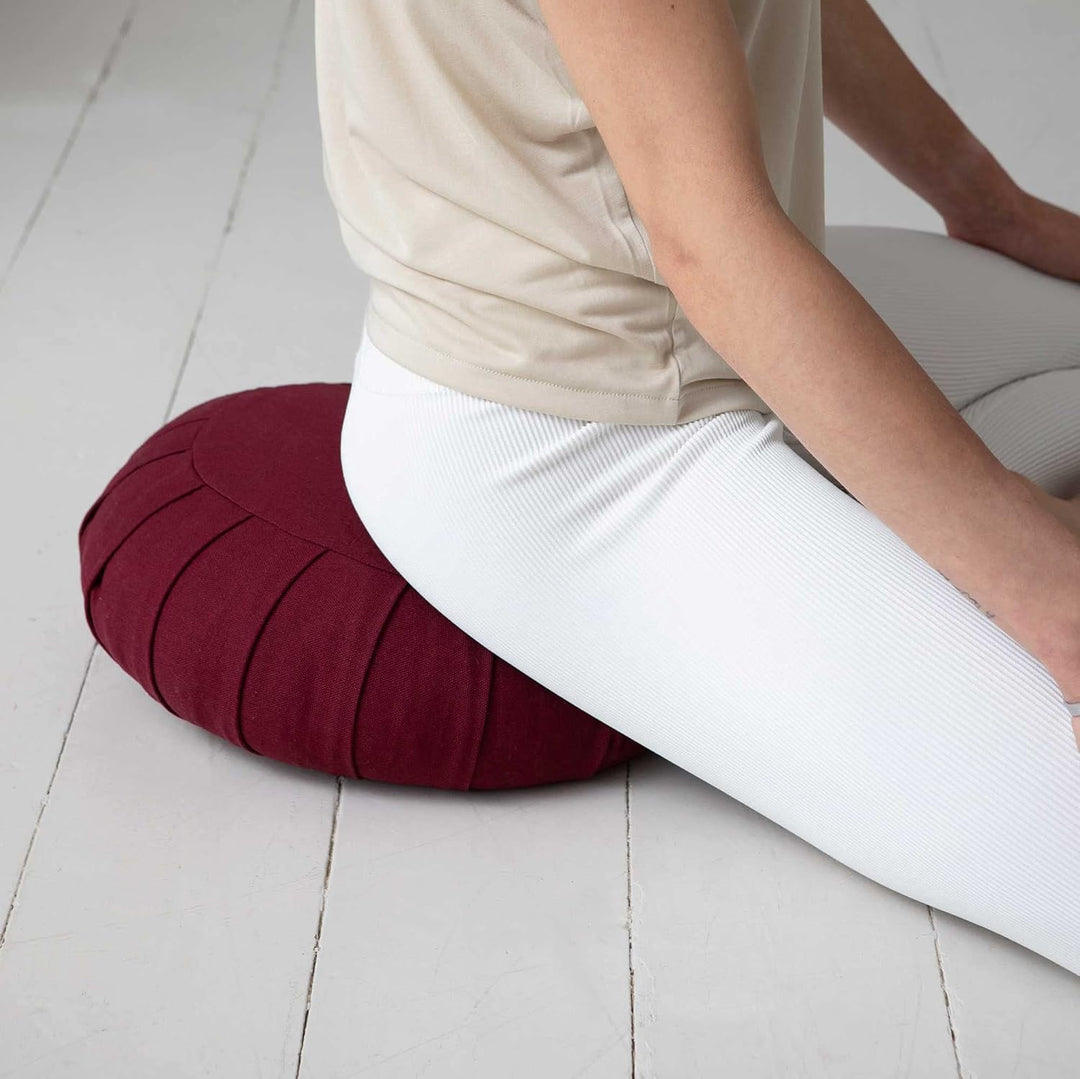 Meditation cushion made of organic cotton with buckwheat hulls-Blue-Nora Luxe