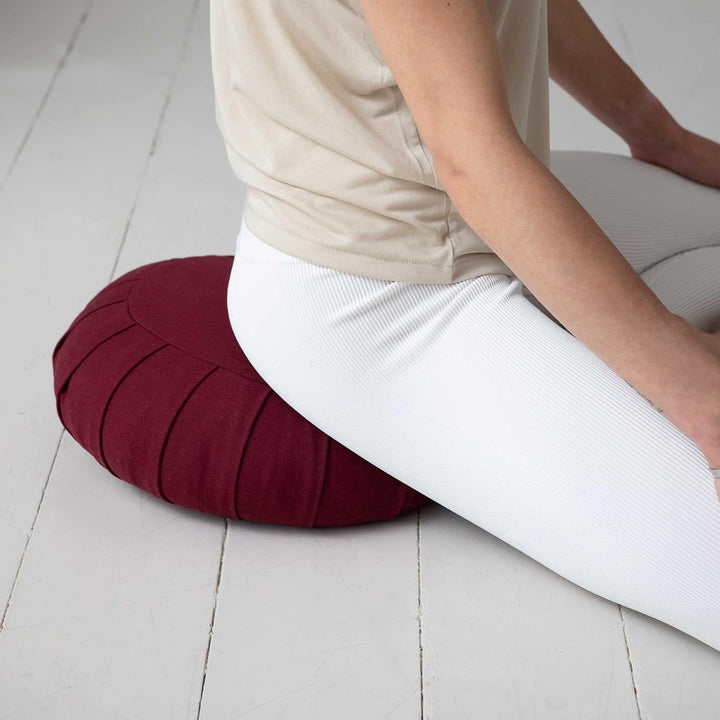 Meditation cushion made of organic cotton with buckwheat hulls-Blue-Nora Luxe