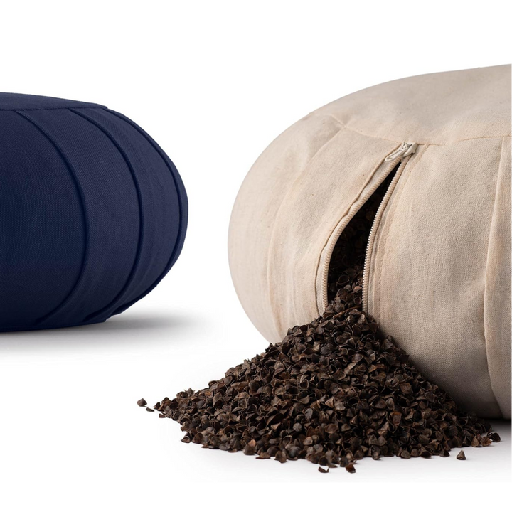 Meditation cushion made of organic cotton with buckwheat hulls-Blue-Nora Luxe