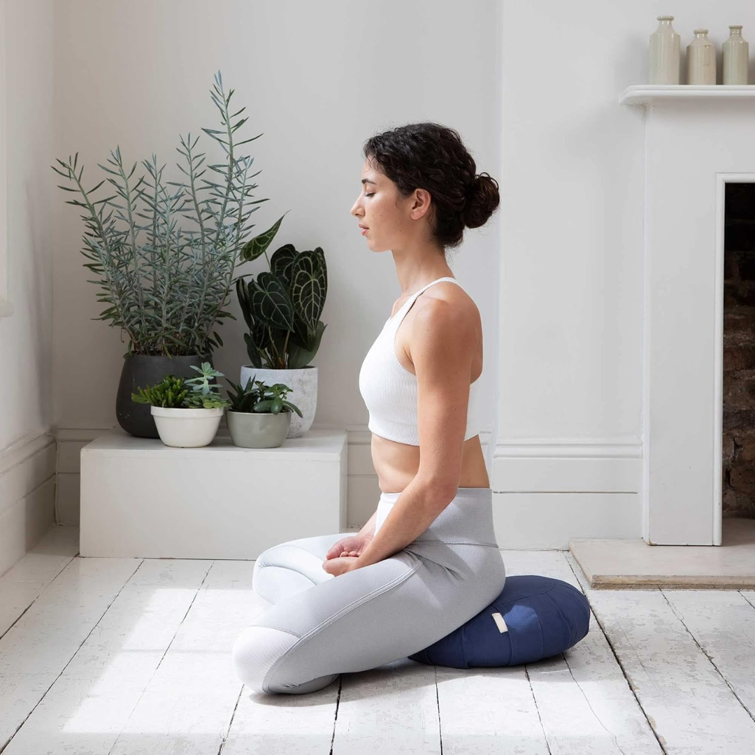 Meditation cushion made of organic cotton with buckwheat hulls-Blue-Nora Luxe