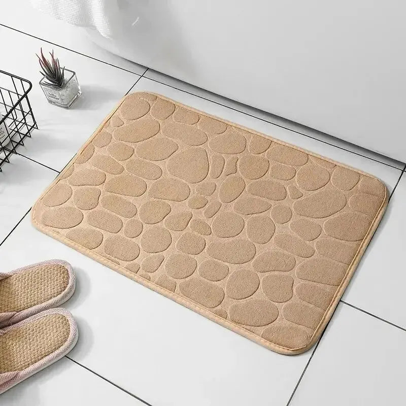 MEMORY FOAM NON-SLIP BATHROOM & LIVING ROOM MAT – EMBOSSED VELVET DESIGN-Beige-Nora Luxe