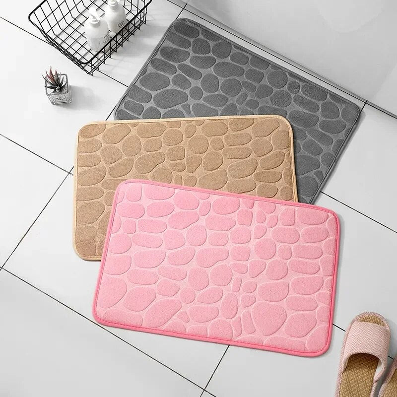 MEMORY FOAM NON-SLIP BATHROOM & LIVING ROOM MAT – EMBOSSED VELVET DESIGN-Pink-Nora Luxe