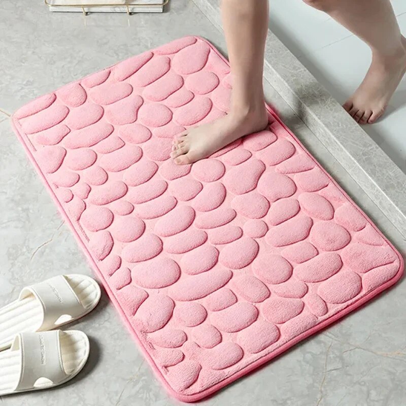MEMORY FOAM NON-SLIP BATHROOM & LIVING ROOM MAT – EMBOSSED VELVET DESIGN-Pink-Nora Luxe