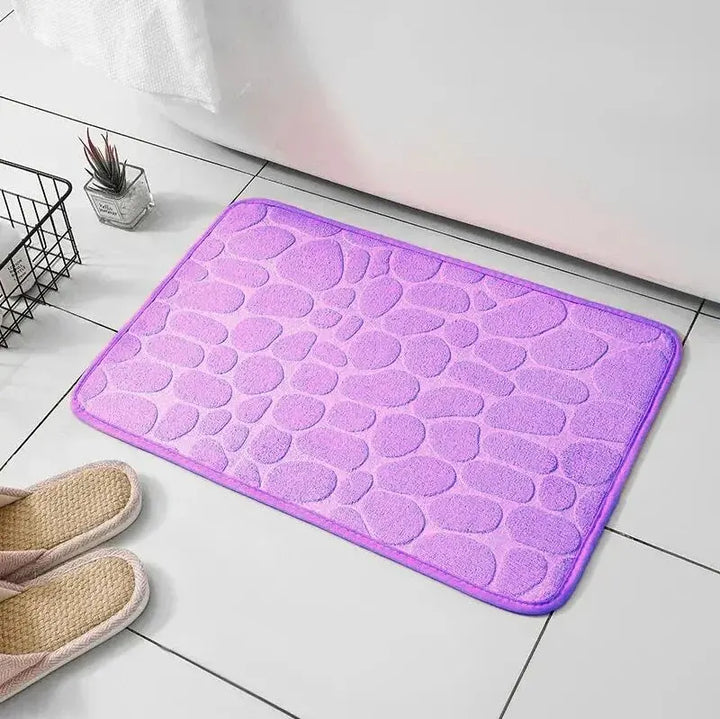 MEMORY FOAM NON-SLIP BATHROOM & LIVING ROOM MAT – EMBOSSED VELVET DESIGN-Purple-Nora Luxe