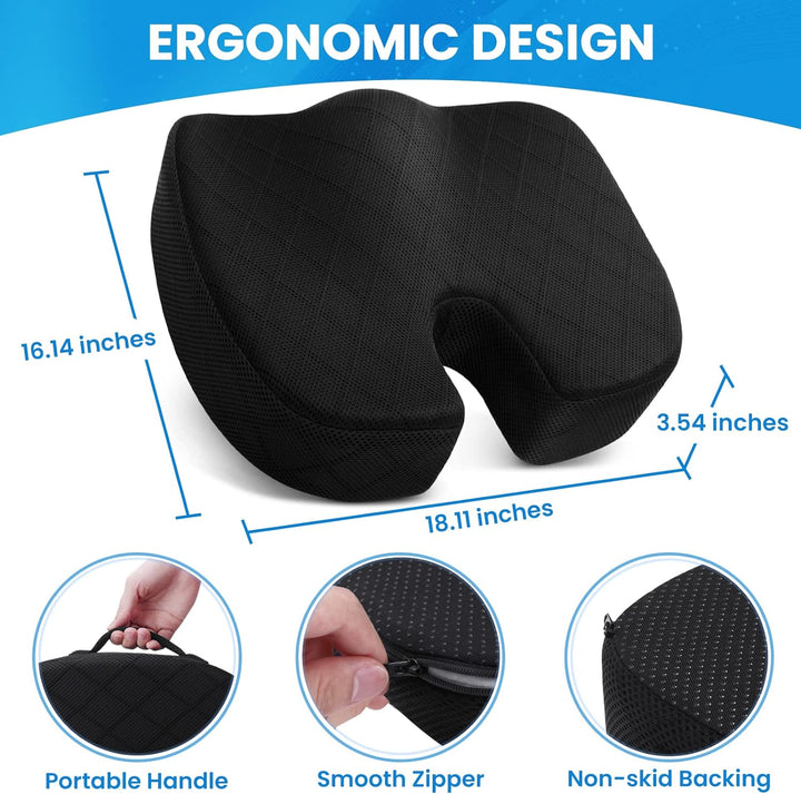 Memory Foam Seat Cushion for Chair - Car Seat and Office Chair Comfort-Black-Nora Luxe