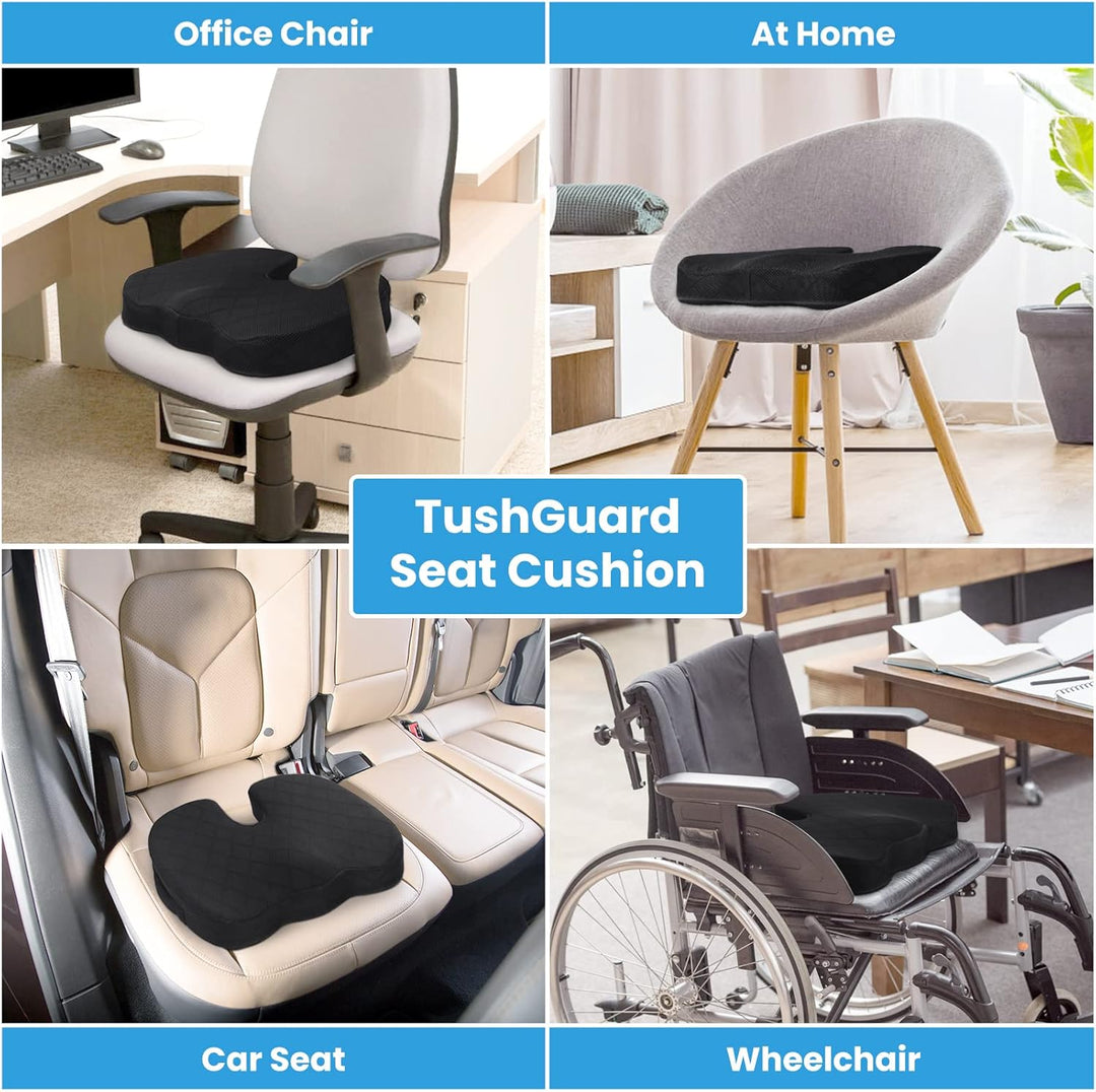 Memory Foam Seat Cushion for Chair - Car Seat and Office Chair Comfort-Black-Nora Luxe