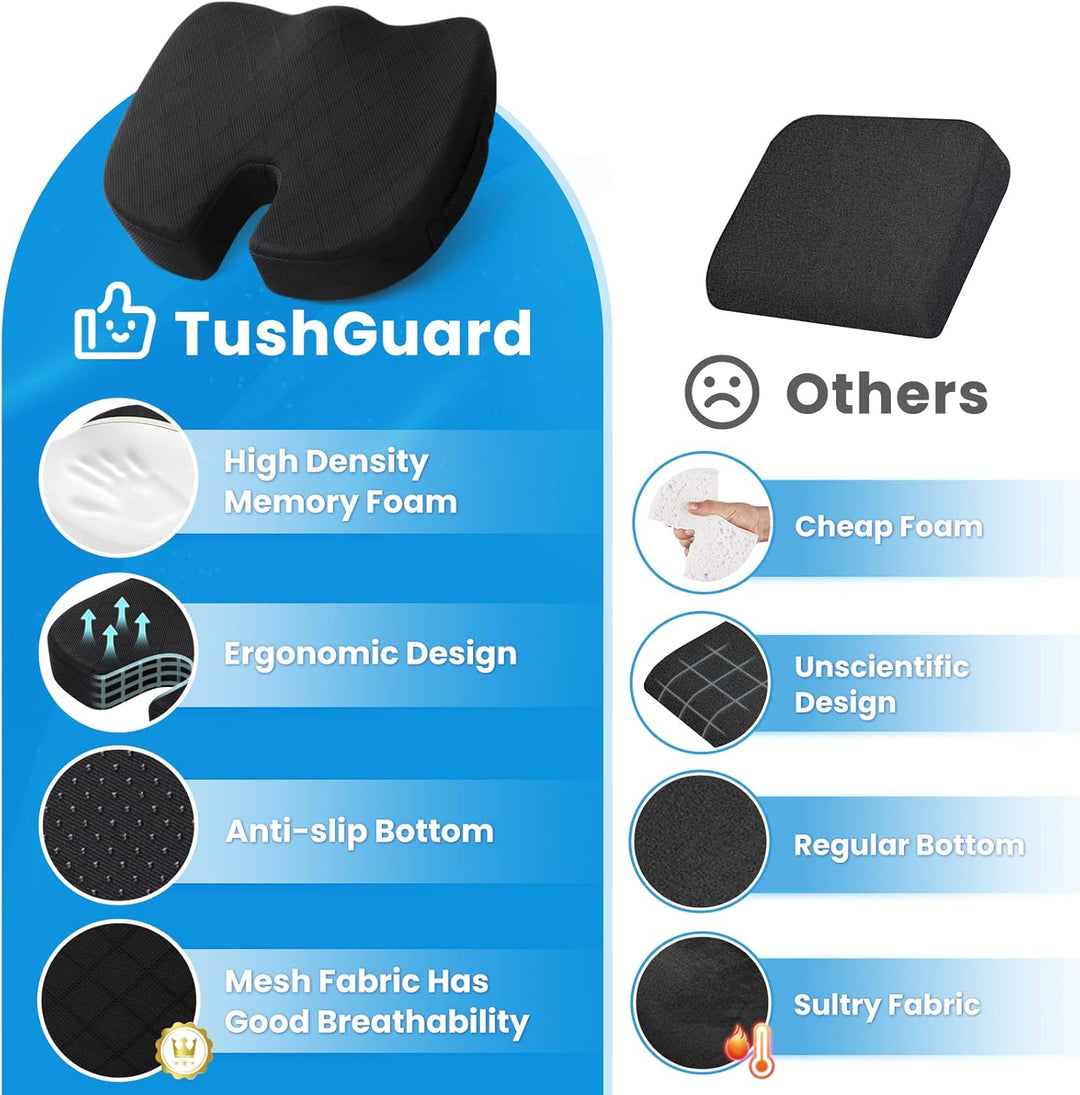 Memory Foam Seat Cushion for Chair - Car Seat and Office Chair Comfort-Black-Nora Luxe