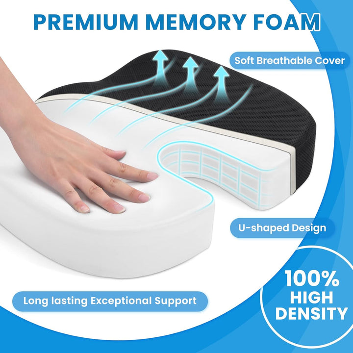 Memory Foam Seat Cushion for Chair - Car Seat and Office Chair Comfort-Black-Nora Luxe