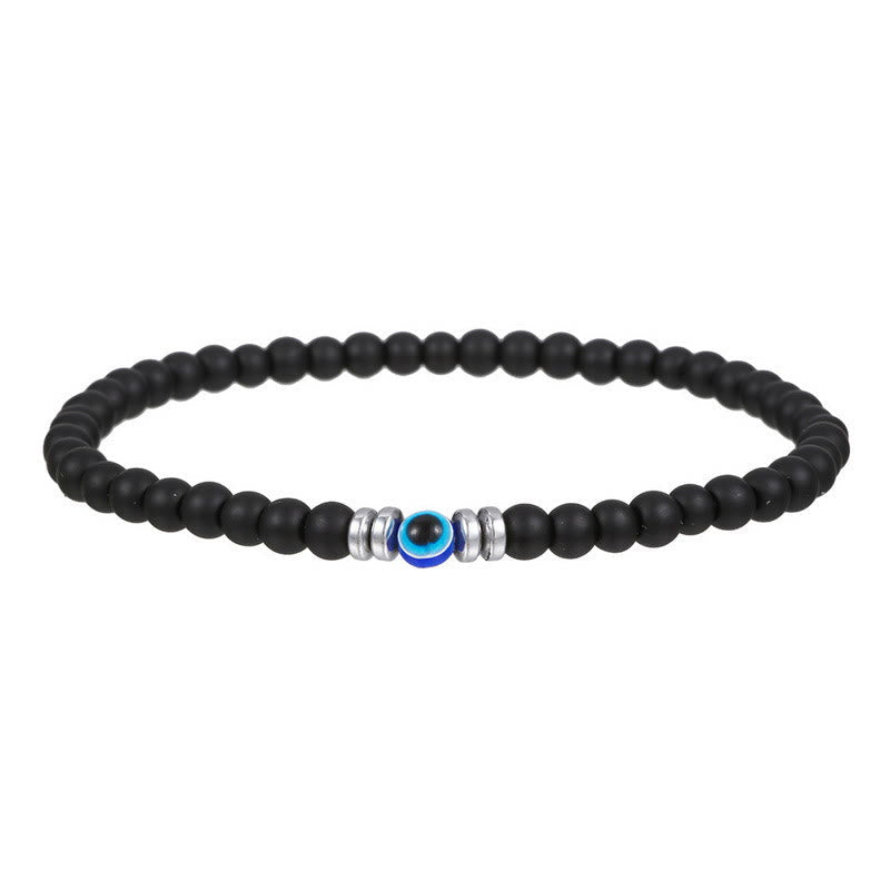 Men's 4mm Natural Stone Evil Eye Bead Bracelet - Thor-Black onyx-Nora Luxe