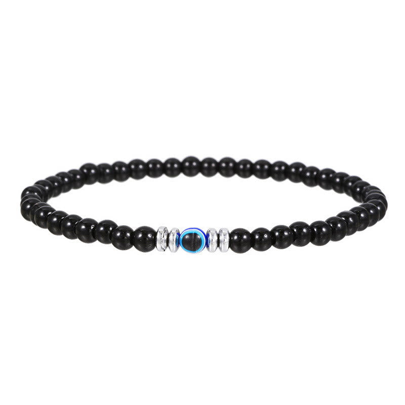 Men's 4mm Natural Stone Evil Eye Bead Bracelet - Thor-Black onyx-Nora Luxe