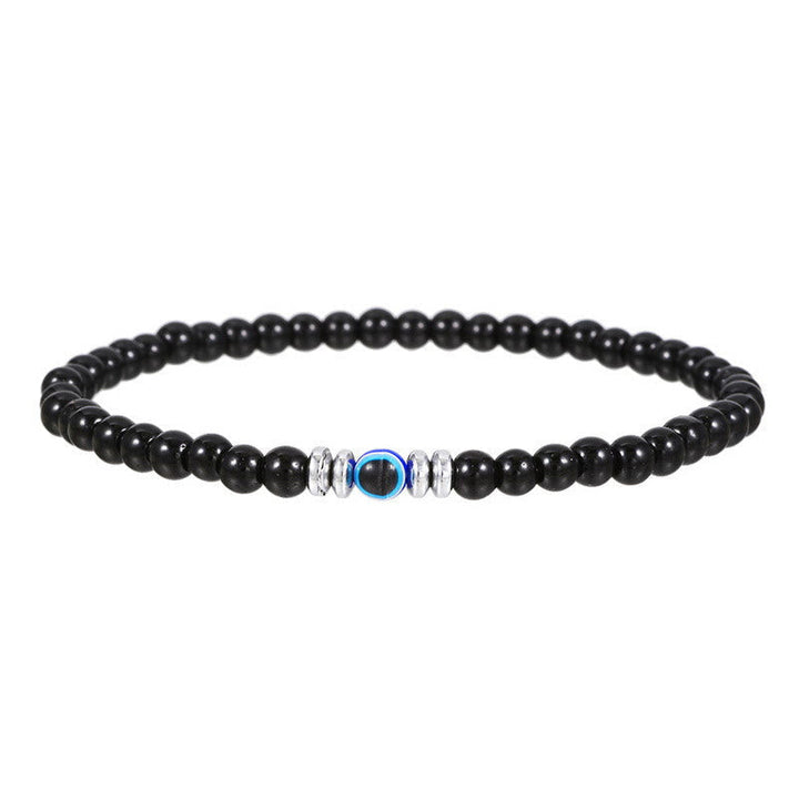 Men's 4mm Natural Stone Evil Eye Bead Bracelet - Thor-Black onyx-Nora Luxe