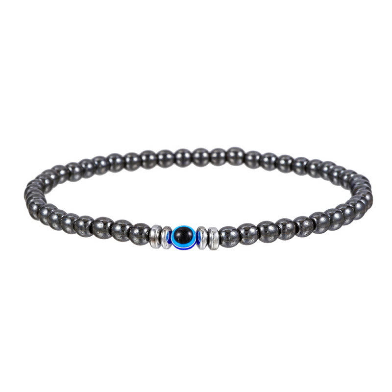 Men's 4mm Natural Stone Evil Eye Bead Bracelet - Thor-Hematite-Nora Luxe
