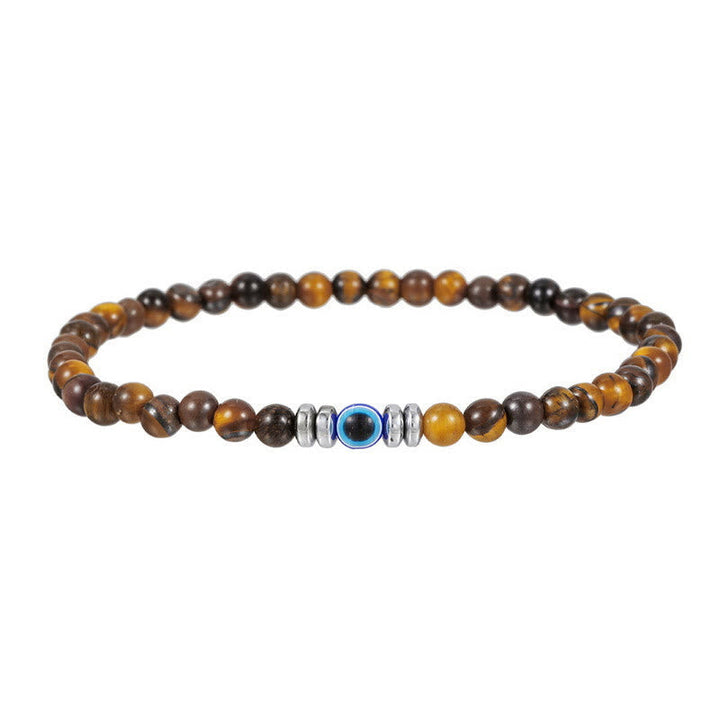 Men's 4mm Natural Stone Evil Eye Bead Bracelet - Thor-Tiger's eye-Nora Luxe