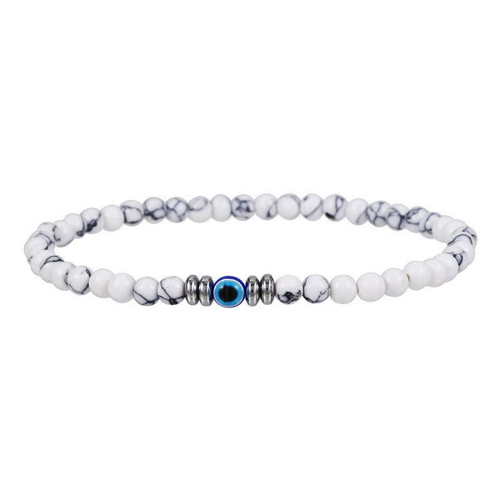 Men's 4mm Natural Stone Evil Eye Bead Bracelet - Thor-White turquoise-Nora Luxe