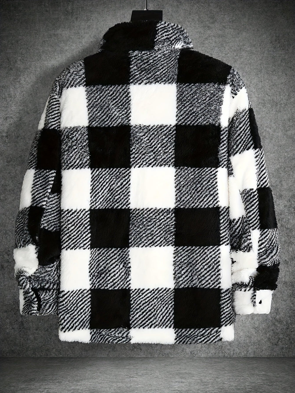 Men's Black and White Checked Fleece Jacket - Riley-S-Nora Luxe