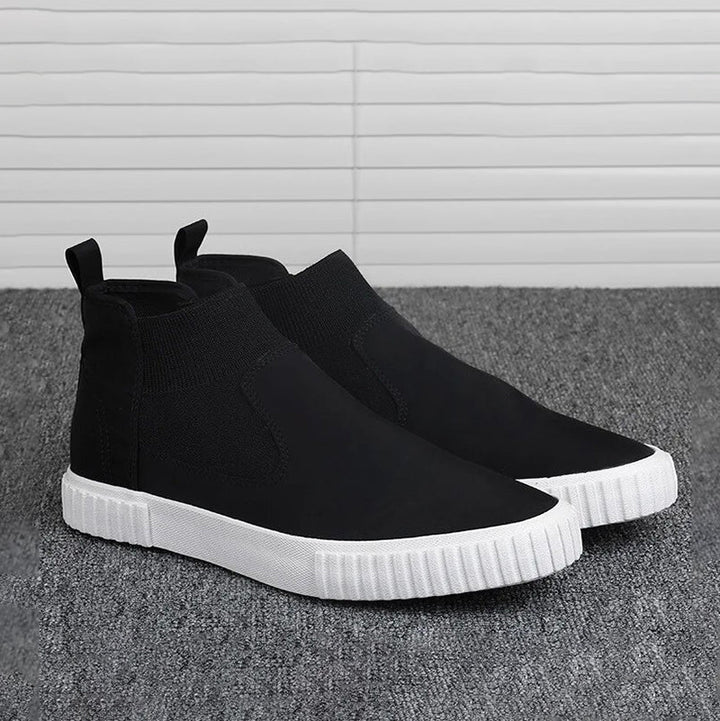 Men's Canvas Sneakers with High-Top Design – Lennard-Black Red-6-Nora Luxe