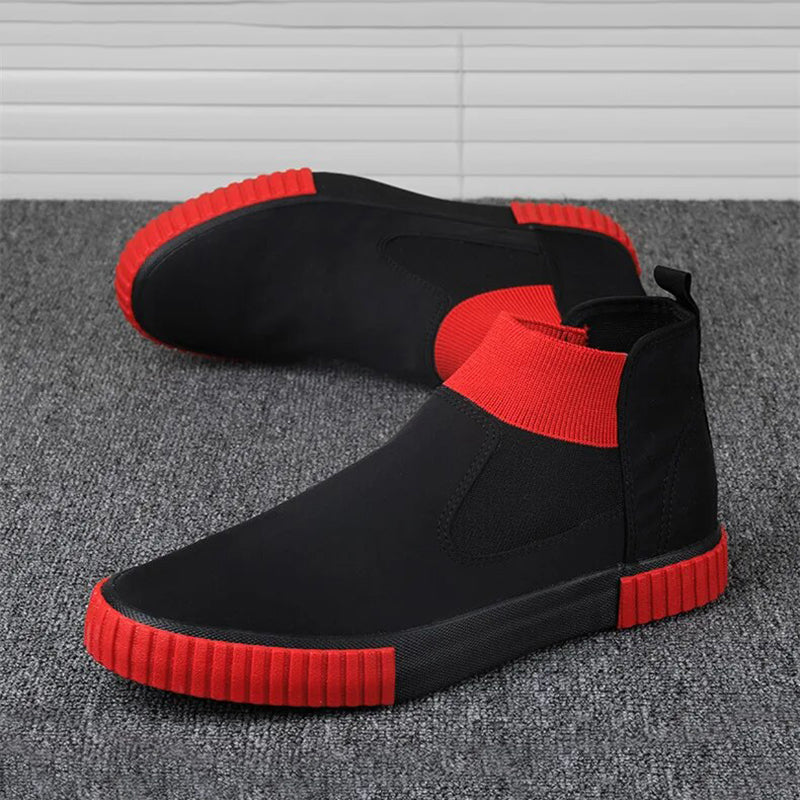 Men's Canvas Sneakers with High-Top Design – Lennard-Black Red-6-Nora Luxe