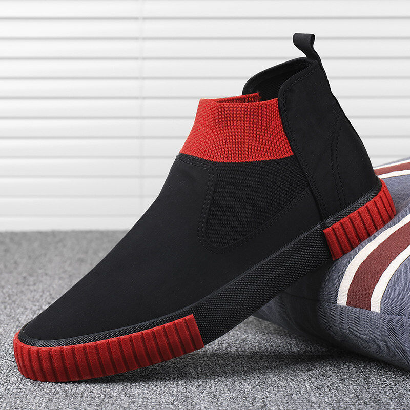Men's Canvas Sneakers with High-Top Design – Lennard-Black Red-6-Nora Luxe