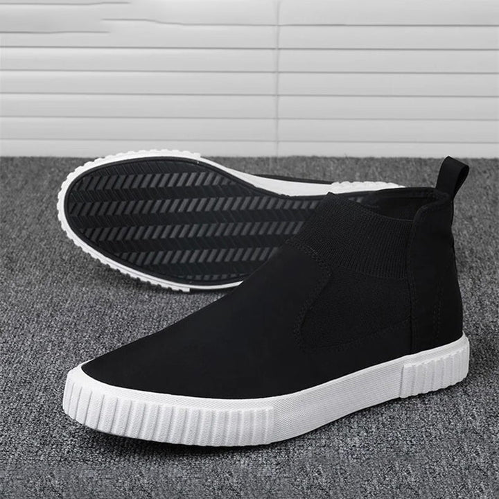 Men's Canvas Sneakers with High-Top Design – Lennard-Black White-6-Nora Luxe
