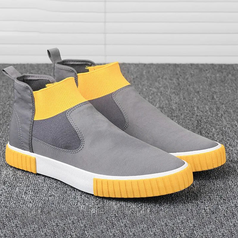 Men's Canvas Sneakers with High-Top Design – Lennard-Grey Yellow-6-Nora Luxe
