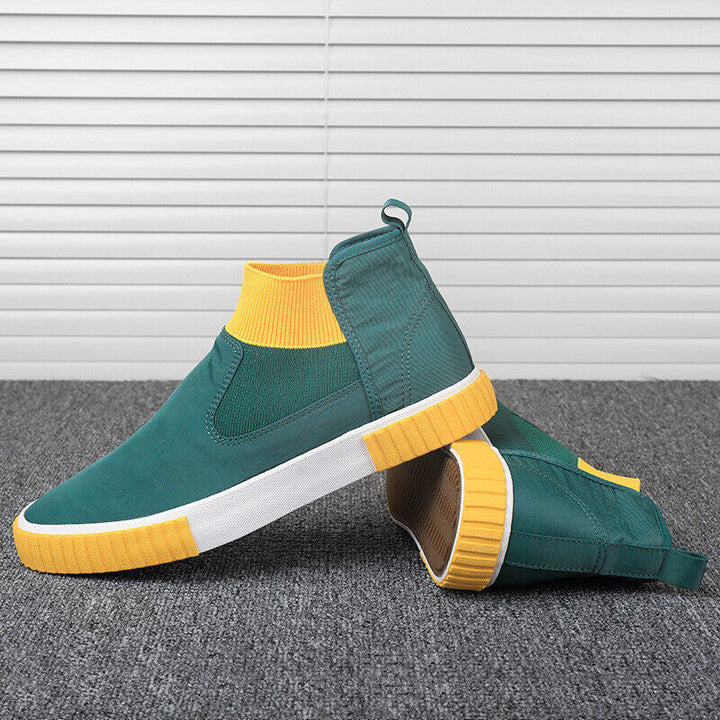 Men's Canvas Sneakers with High-Top Design – Lennard-Green Yellow-6-Nora Luxe