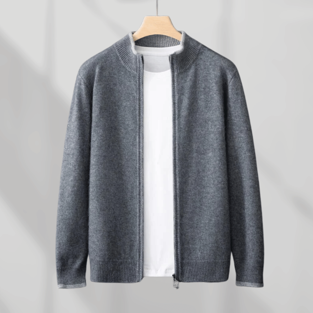 Men's Cashmere Zip Jacket – Laurent-Dark grey-S-Nora Luxe