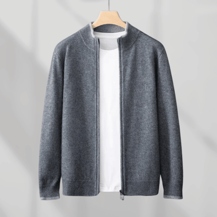 Men's Cashmere Zip Jacket – Laurent-Dark grey-S-Nora Luxe