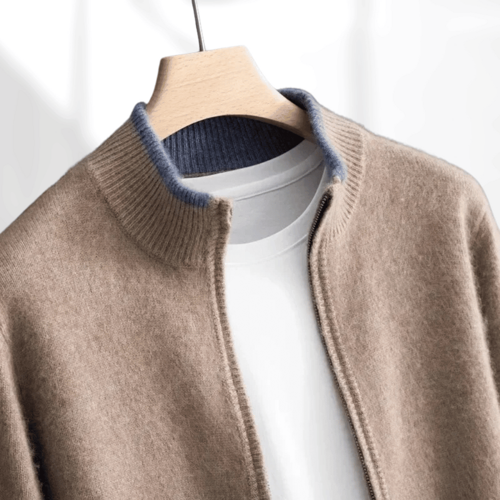 Men's Cashmere Zip Jacket – Laurent-Khaki-S-Nora Luxe
