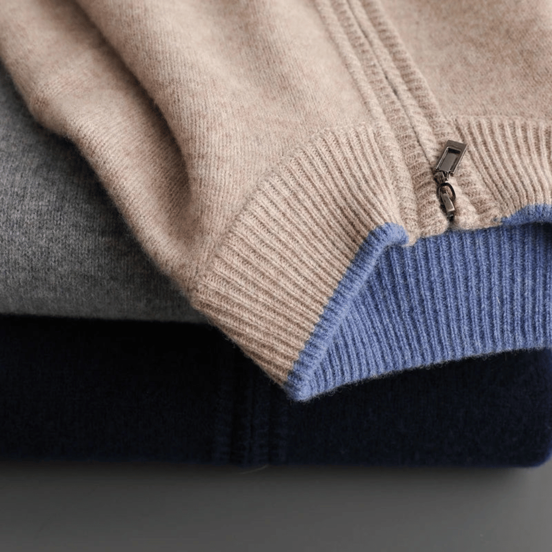 Men's Cashmere Zip Jacket – Laurent-Khaki-S-Nora Luxe
