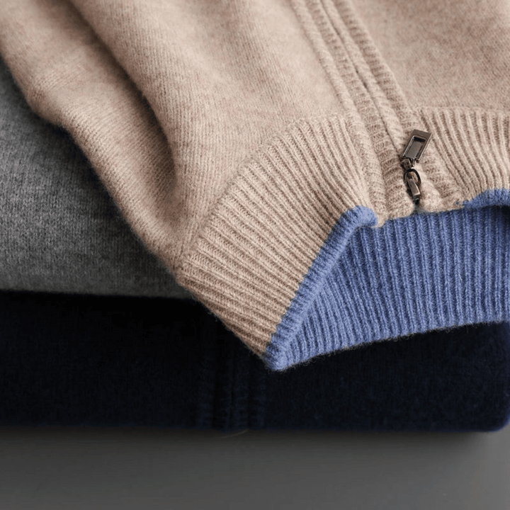 Men's Cashmere Zip Jacket – Laurent-Khaki-S-Nora Luxe