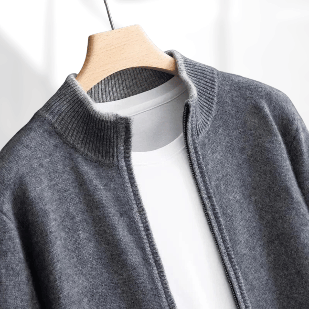 Men's Cashmere Zip Jacket – Laurent-Khaki-S-Nora Luxe