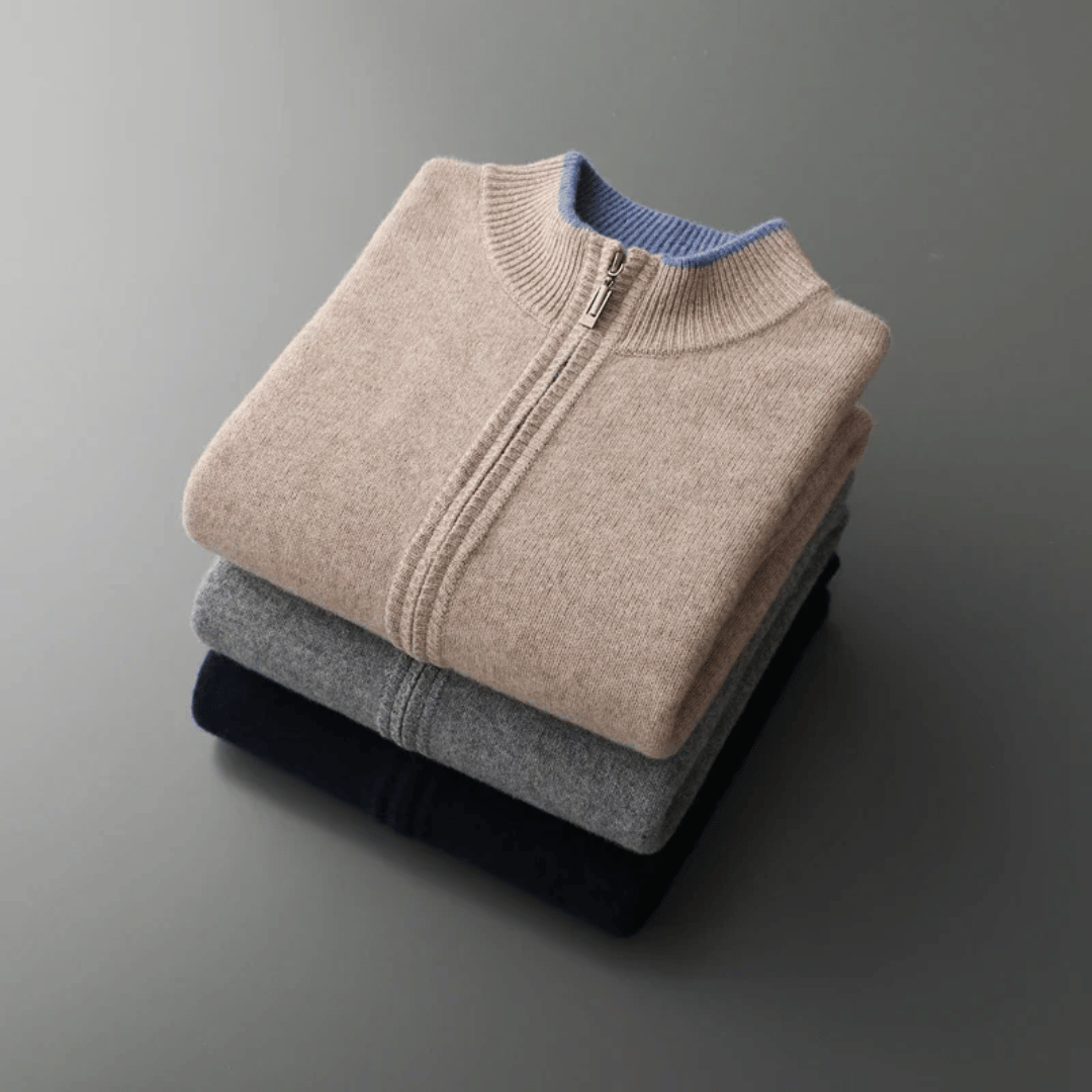 Men's Cashmere Zip Jacket – Laurent-Khaki-S-Nora Luxe