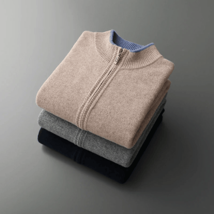 Men's Cashmere Zip Jacket – Laurent-Khaki-S-Nora Luxe