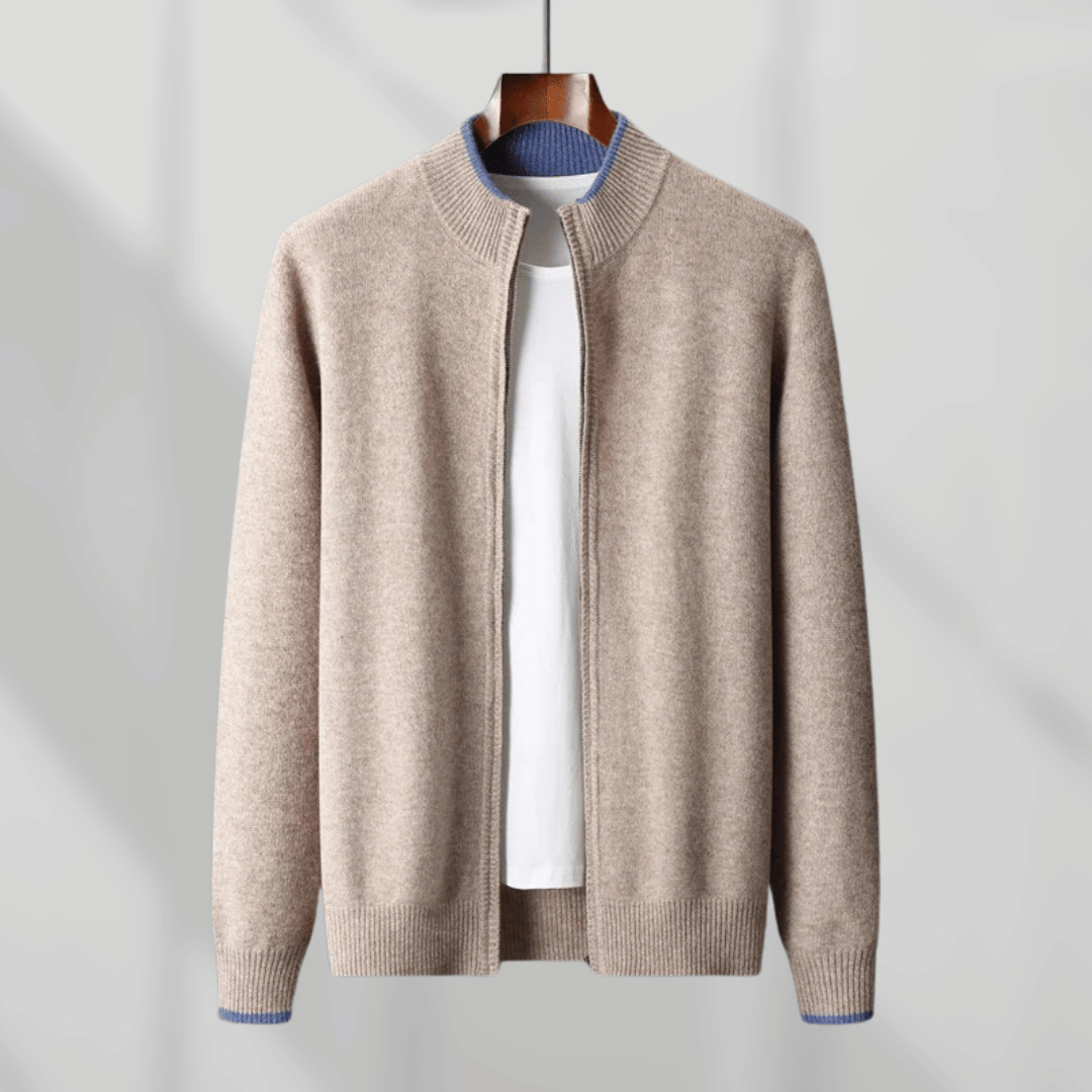 Men's Cashmere Zip Jacket – Laurent-Khaki-S-Nora Luxe