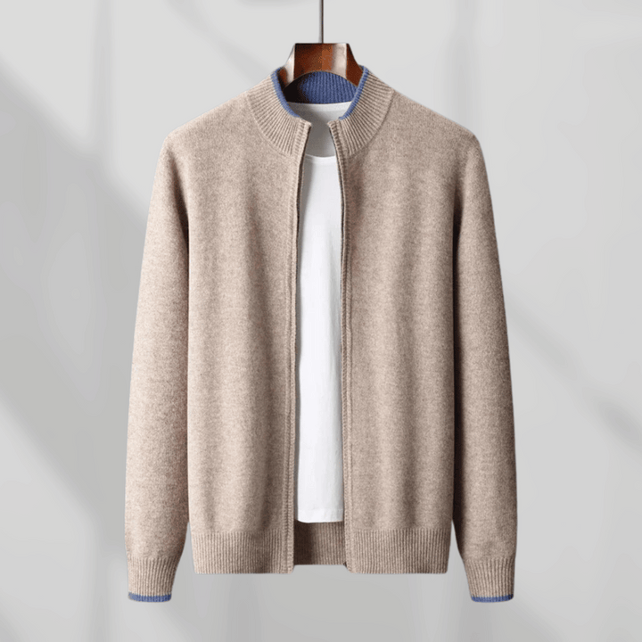 Men's Cashmere Zip Jacket – Laurent-Khaki-S-Nora Luxe