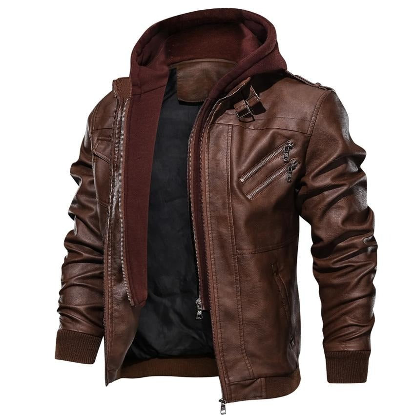 Men's Faux Leather Biker Jacket – Dane-Brown-S-The Livary